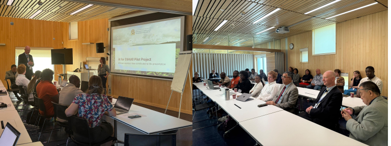 Lene presenting the AI for EW4All Pilot project. 