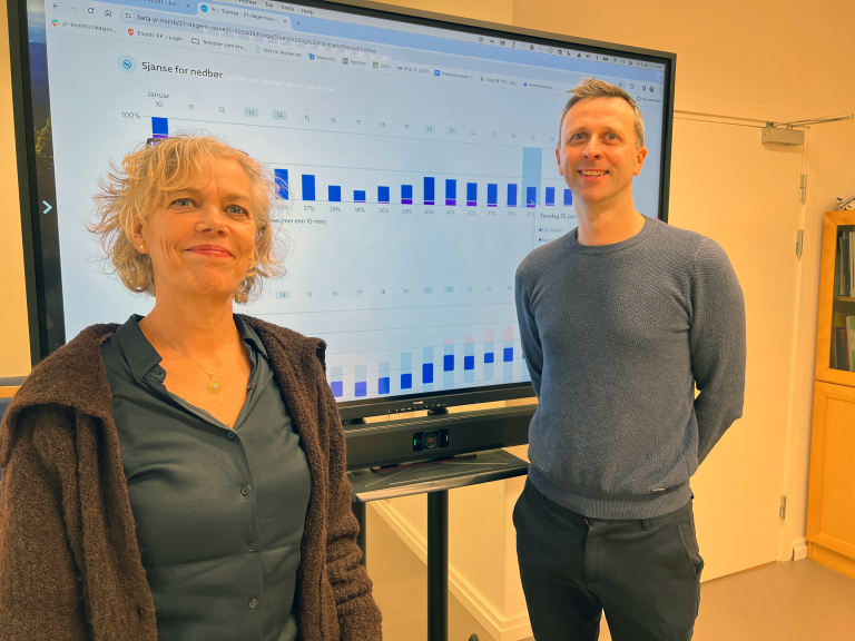 Product Development Manager and Head of Yr at NRK, Ingrid Støver Jensen, and Yr Manager at the Meteorological Institute, Anders Doksæter Sivle.