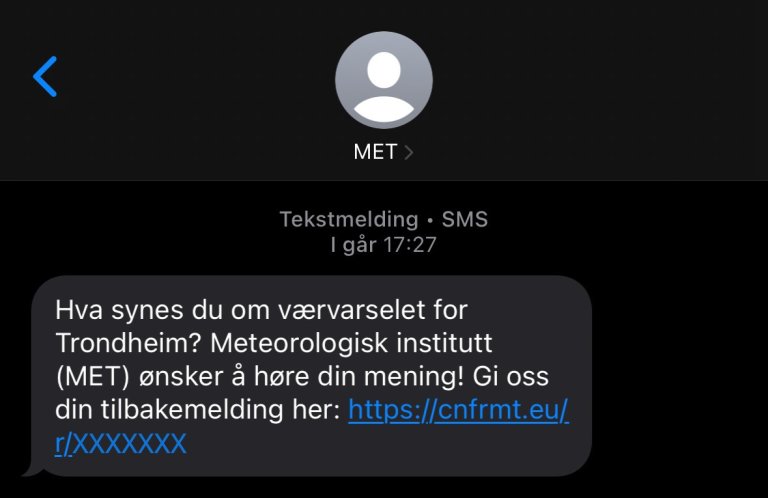Screenshot of a message from MET