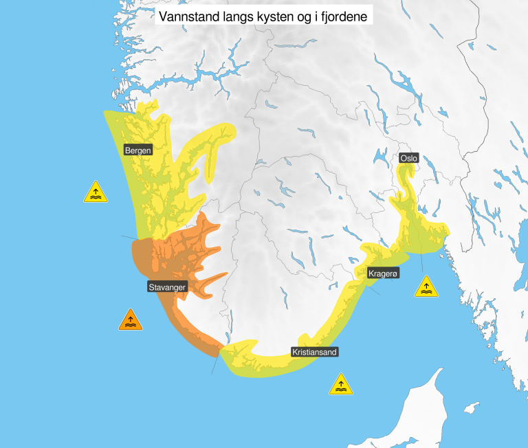 Kart som viser oppjustert farevarselområde. 
