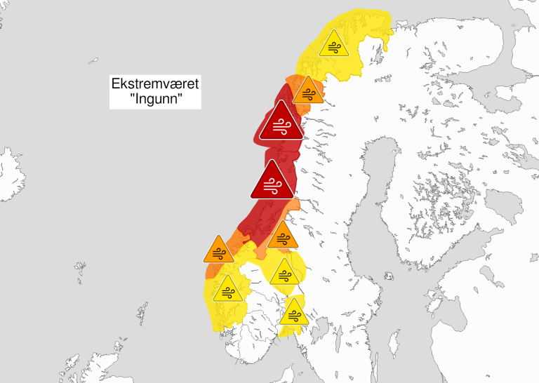 Kartet viser det oppdaterte området som varselet omfatter.