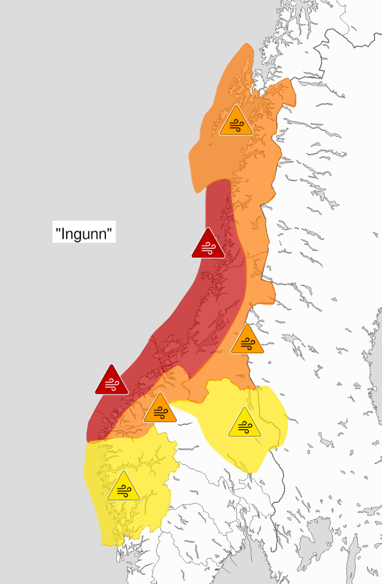 Kartet viser området som er omfattet av farevarselet.