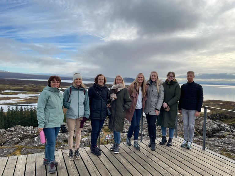 Besøk til Thingvellir: Laura Krumina LVGMC, Solfrid Agersten (MET), Daiga Ivsiņa, Solvita Ciganska, Aija Kesmina (from Ministry of Environmental Protection and Regional Development of the Republic of Latvia) and Anastasija Piščika, Valērija Kosteviča, Nauris Hofmanis (LVGMC).