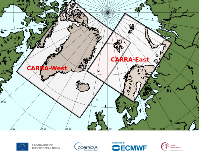 Kartet viser det geografiske området som CARRA dekker. Kilde: CARRA, C3S.
