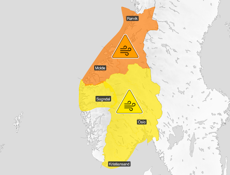 Figuren viser områdene som blir påvirket