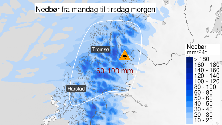 Farevarsel for regn 21.09.2020 kl. 10.00