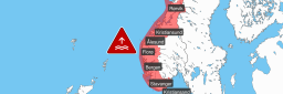 Området varselet gjelder for vist på kart