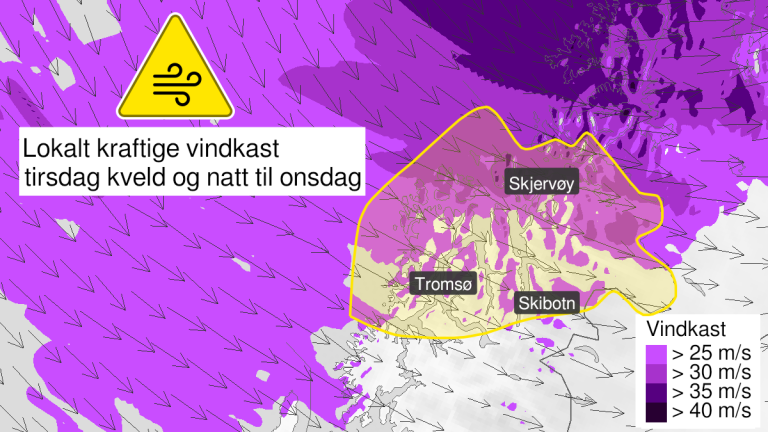 Kraftige vindast i Troms