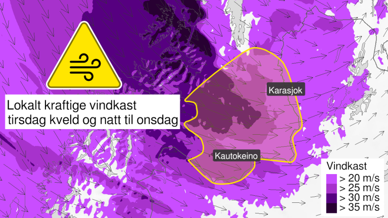Gult farevarsel om kraftig vindkast på Finnmarksvidda