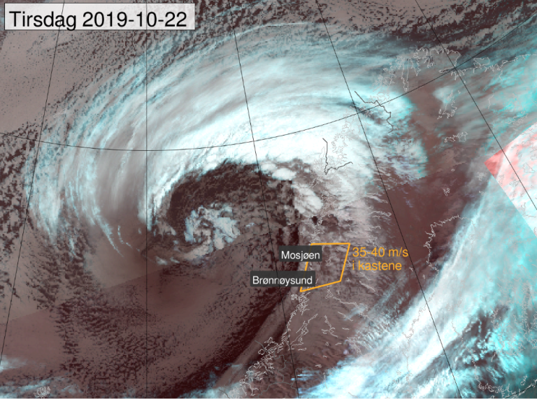 Kart som viser værsystemet ved Mosjøen og Brønnøysund