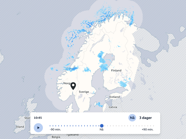 Radarbilde over Norge på Yr. 