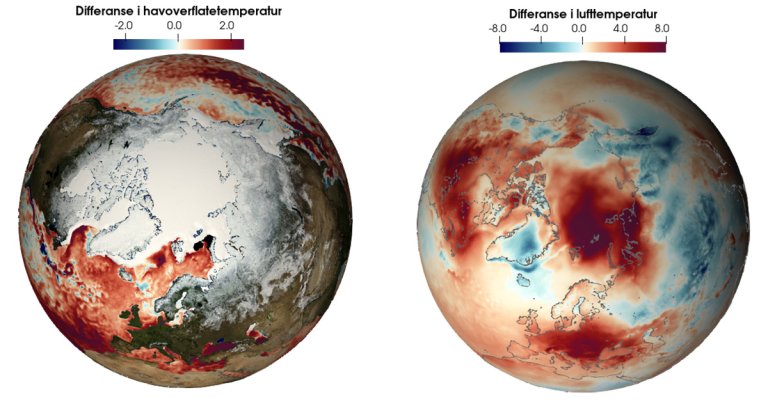 To satellittbilder av jorda med fokus på den nordlige halvdel.