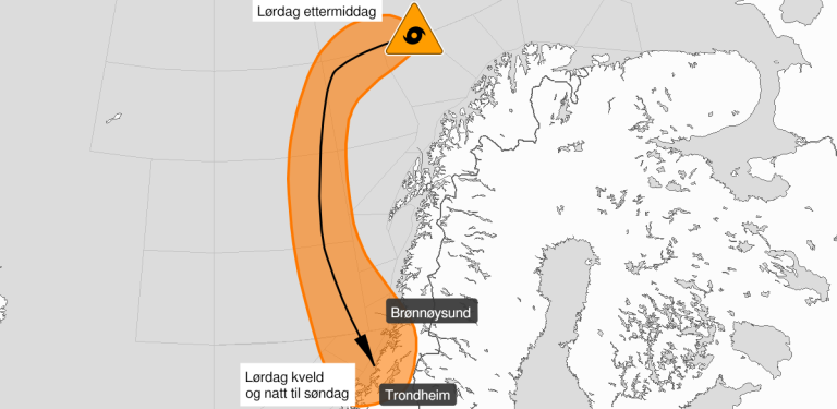 Kart over svært kraftig polart lavtrykk, oransje nivå, Frøyabanken, Haltenbanken, Sklinnabanken, Trænabanken, C4, D3, Dype D4, E3, F3, Sør-Trøndelag og Nord-Trøndelag, 06 March 06:00 UTC til 07 March 08:00 UTC.